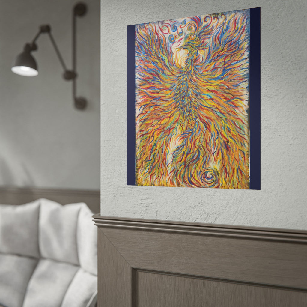 Abstract Phoenix Art Poster — Colorful Whimsical Wall Print