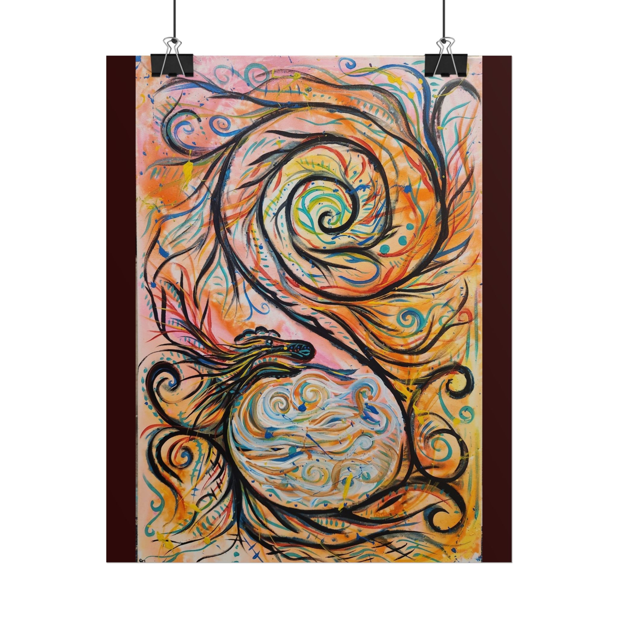 Abstract Spiral Dragon Art Poster – Colorful Swirl Wall Print