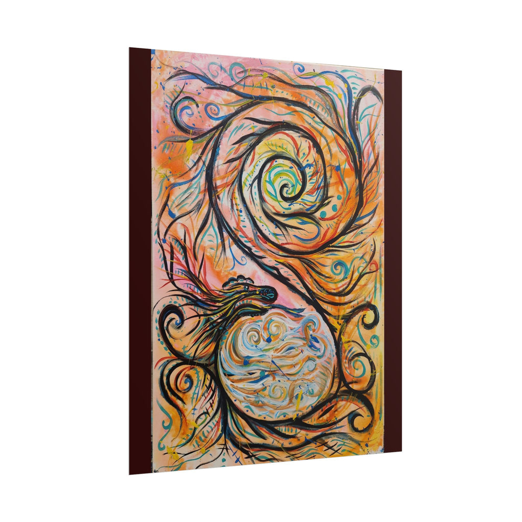 Abstract Spiral Dragon Art Poster – Colorful Swirl Wall Print