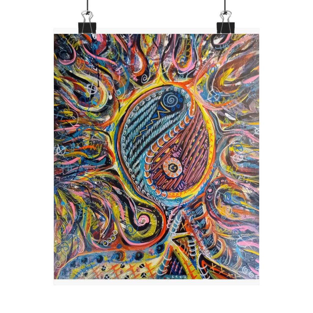 Yin Yang Sun Psychedelic Matte Poster — Vibrant Abstract Boho Wall Art