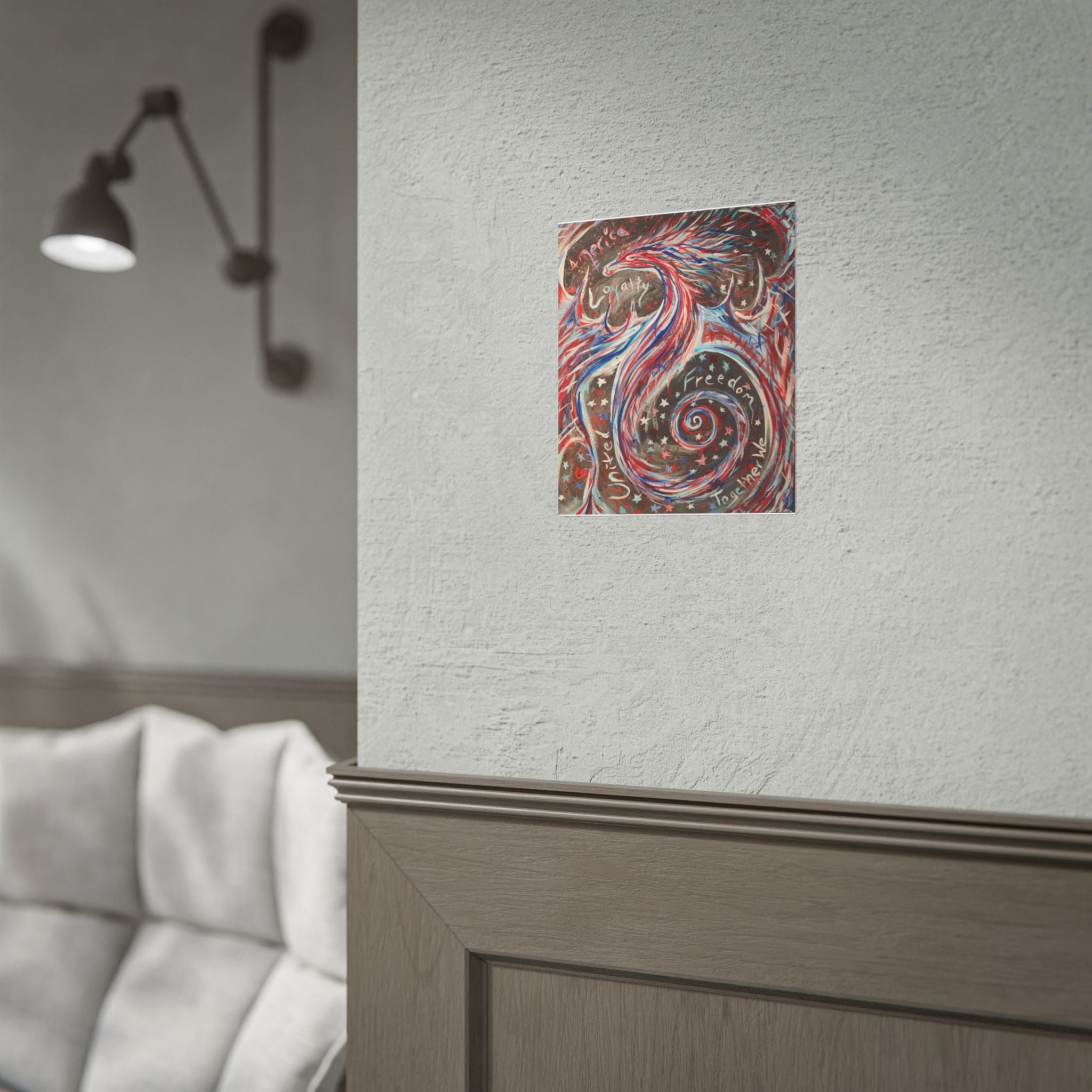 Rolled Poster — Patriotic Swirl Art Print: "Freedom, Unity, Loyalty" Red White Blue Decor