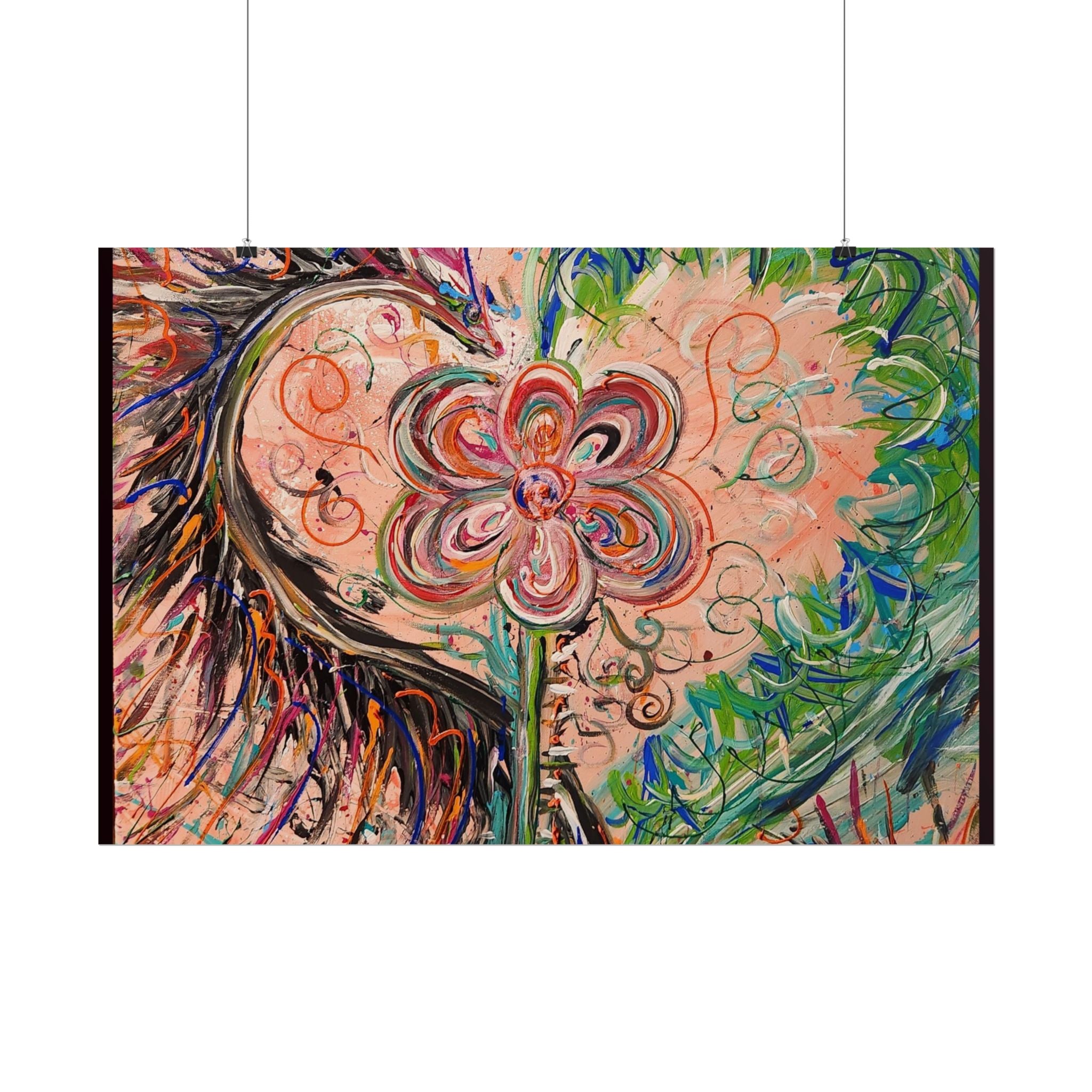 Dragon Abstract Floral Heart Poster — Colorful Swirl Flower Art Print (Rolled Poster)