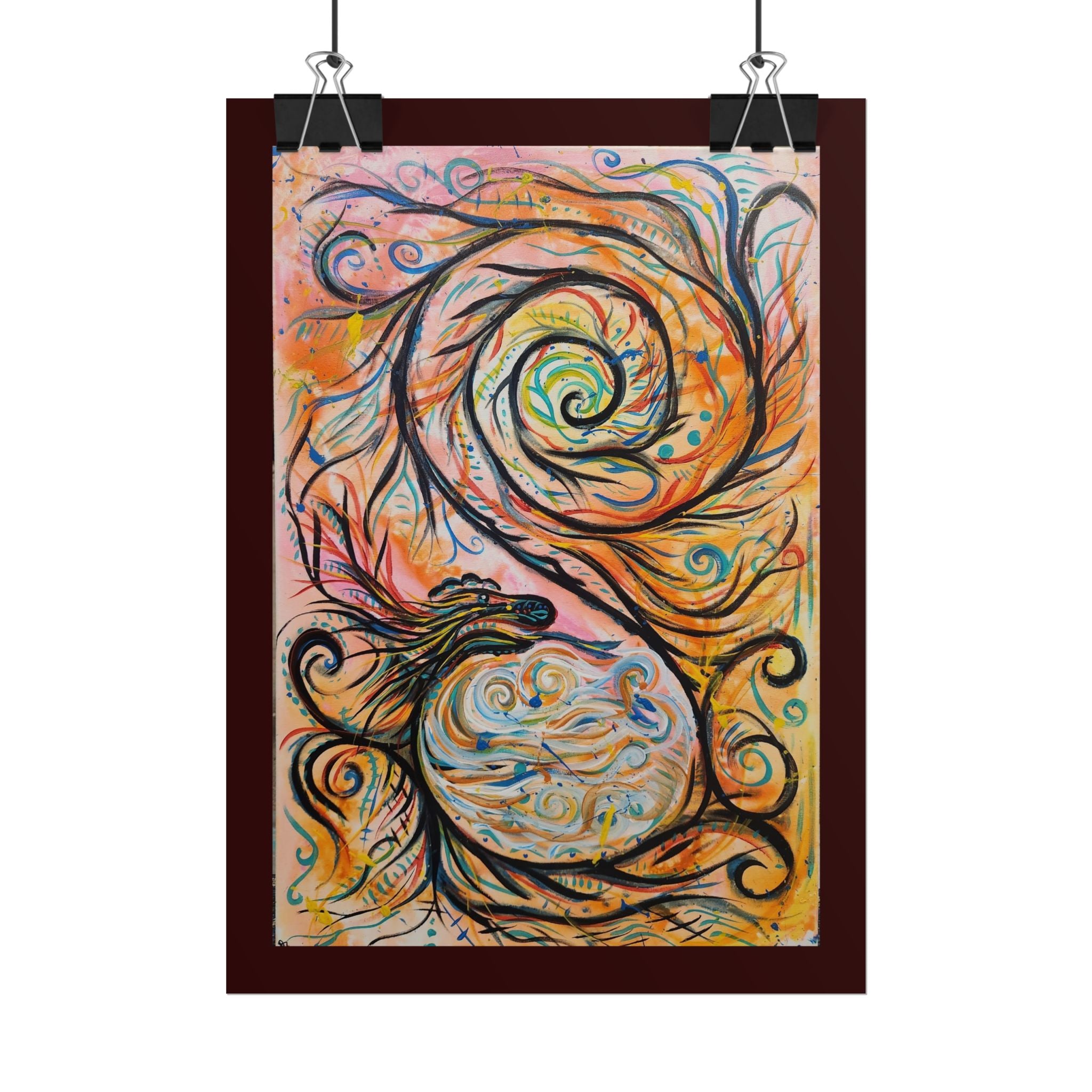 Abstract Spiral Dragon Art Poster – Colorful Swirl Wall Print
