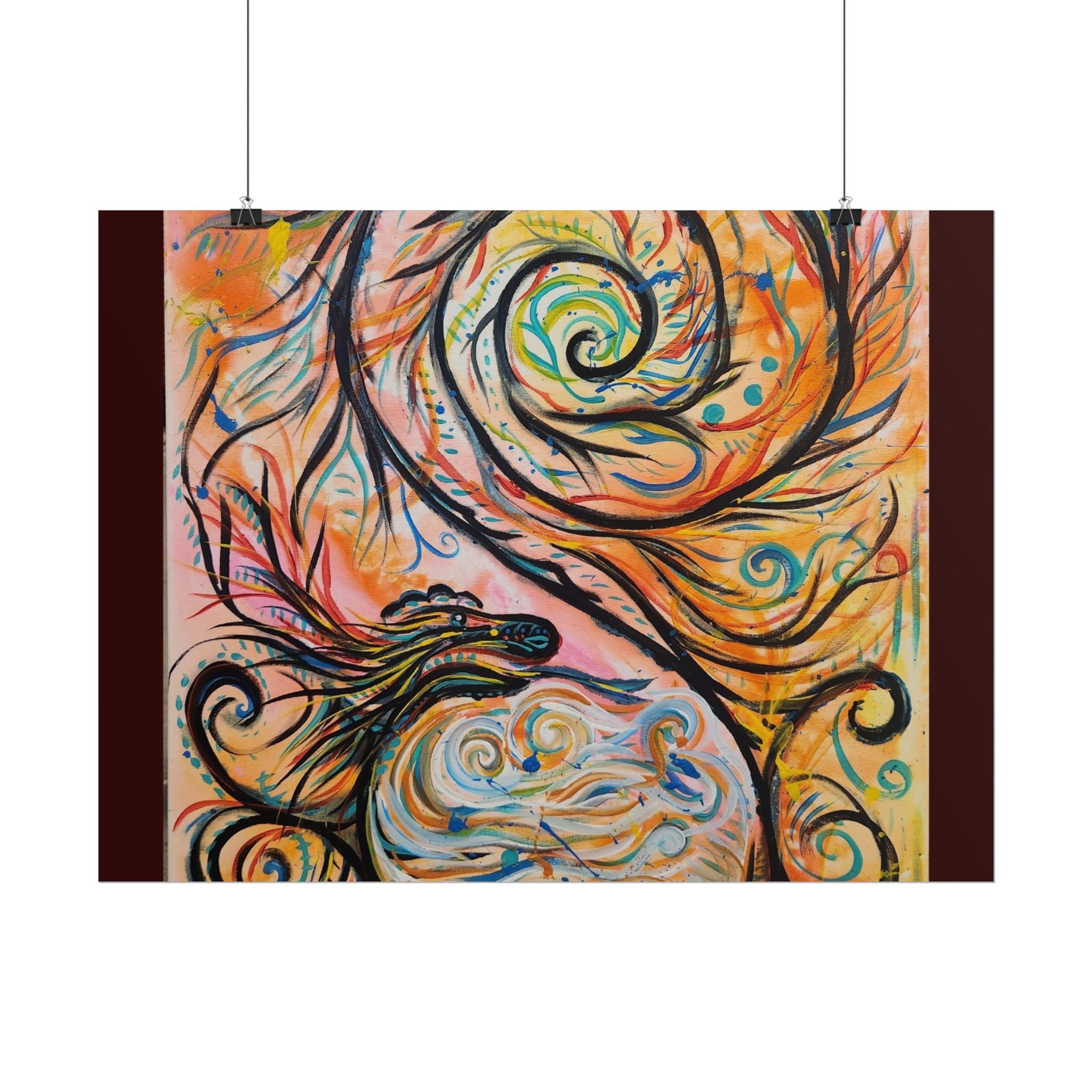 Abstract Spiral Dragon Art Poster – Colorful Swirl Wall Print