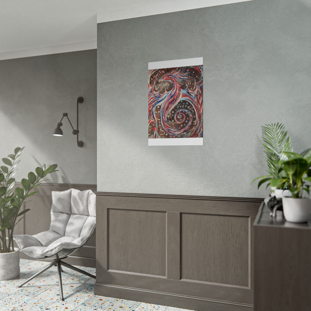 Rolled Poster — Patriotic Swirl Art Print: "Freedom, Unity, Loyalty" Red White Blue Decor