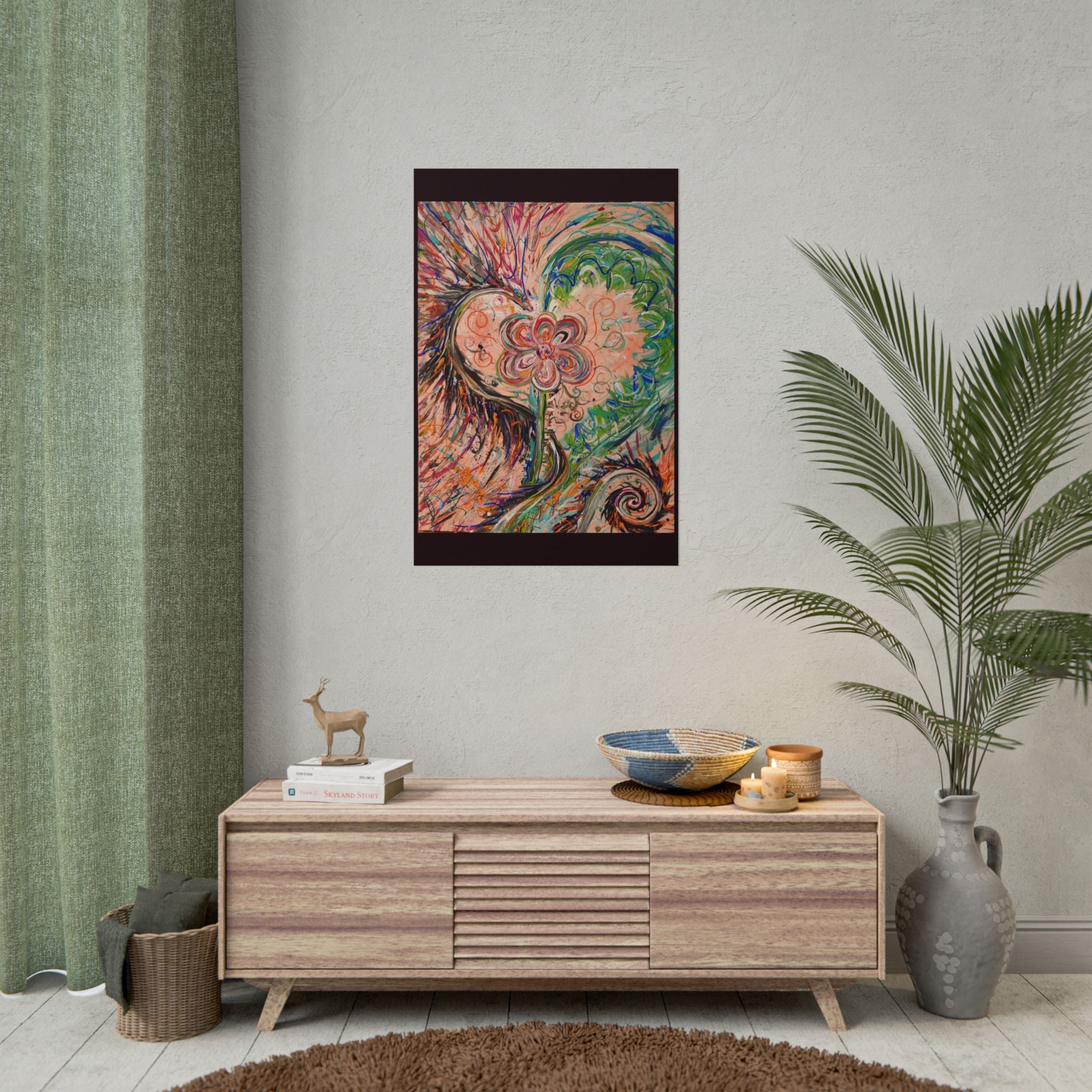 Dragon Abstract Floral Heart Poster — Colorful Swirl Flower Art Print (Rolled Poster)