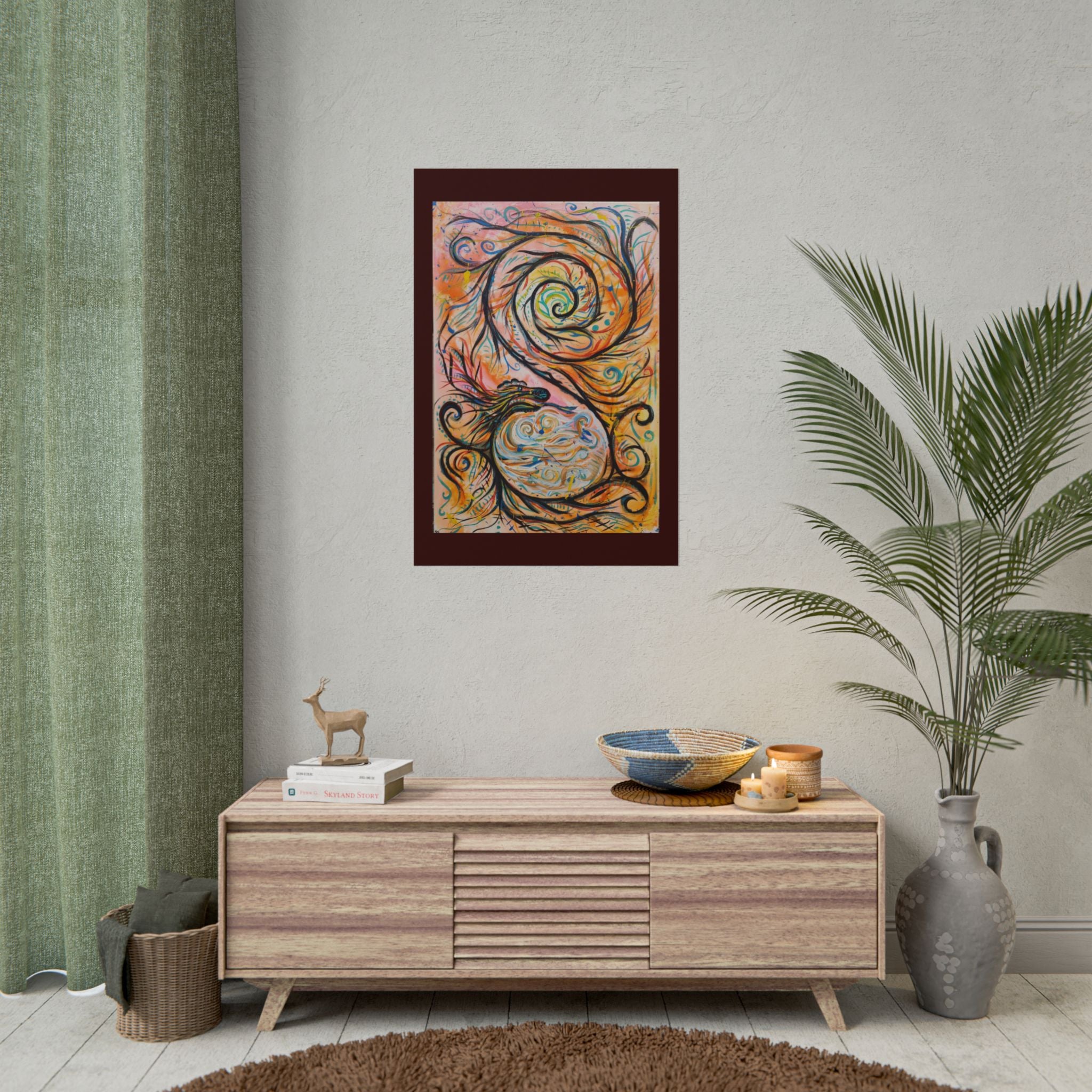 Abstract Spiral Dragon Art Poster – Colorful Swirl Wall Print