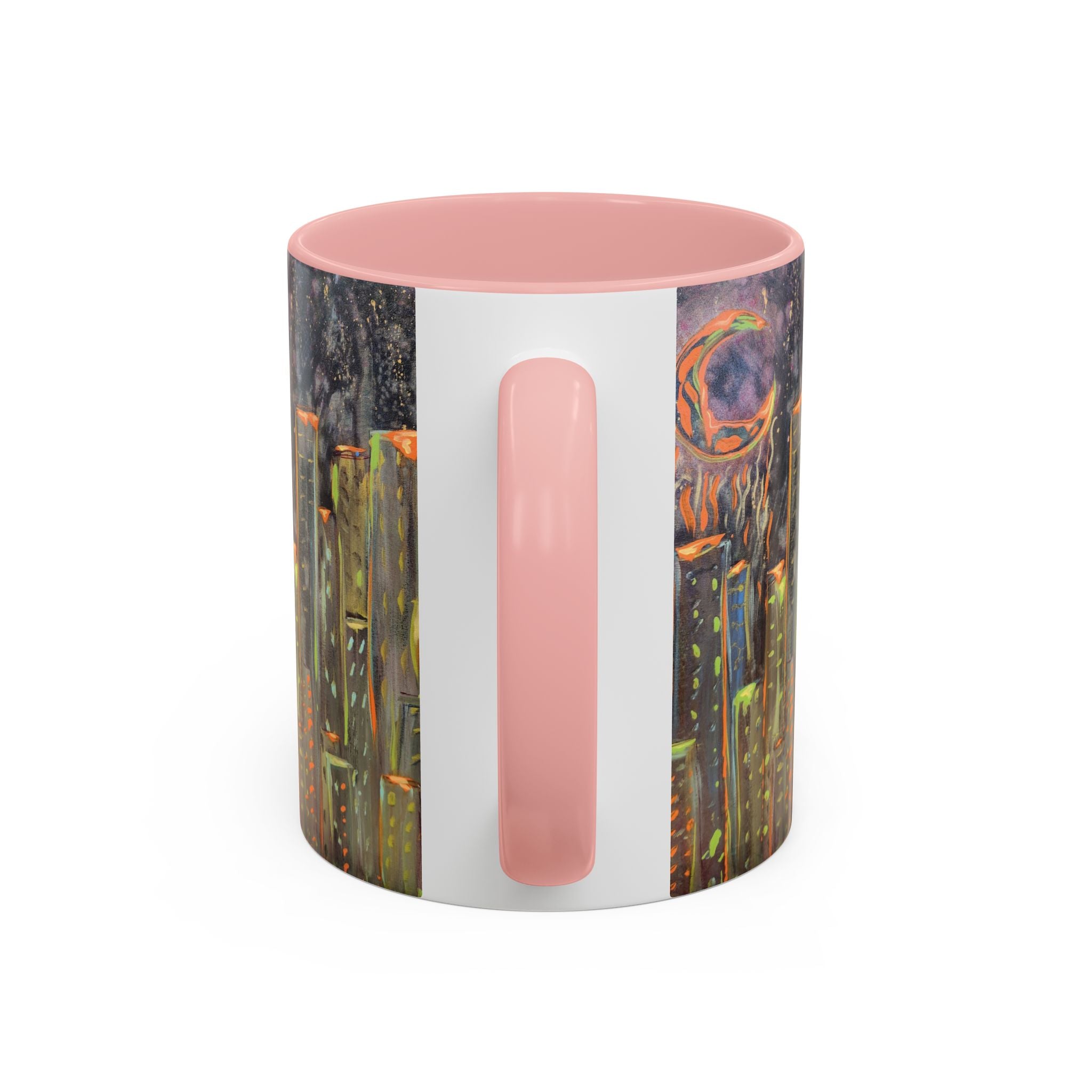 Cityscape Night Coffee Mug — Neon Skyline Art Accent Mug