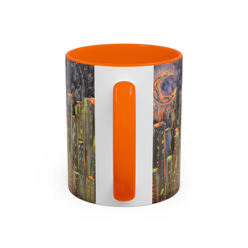 Cityscape Night Coffee Mug — Neon Skyline Art Accent Mug
