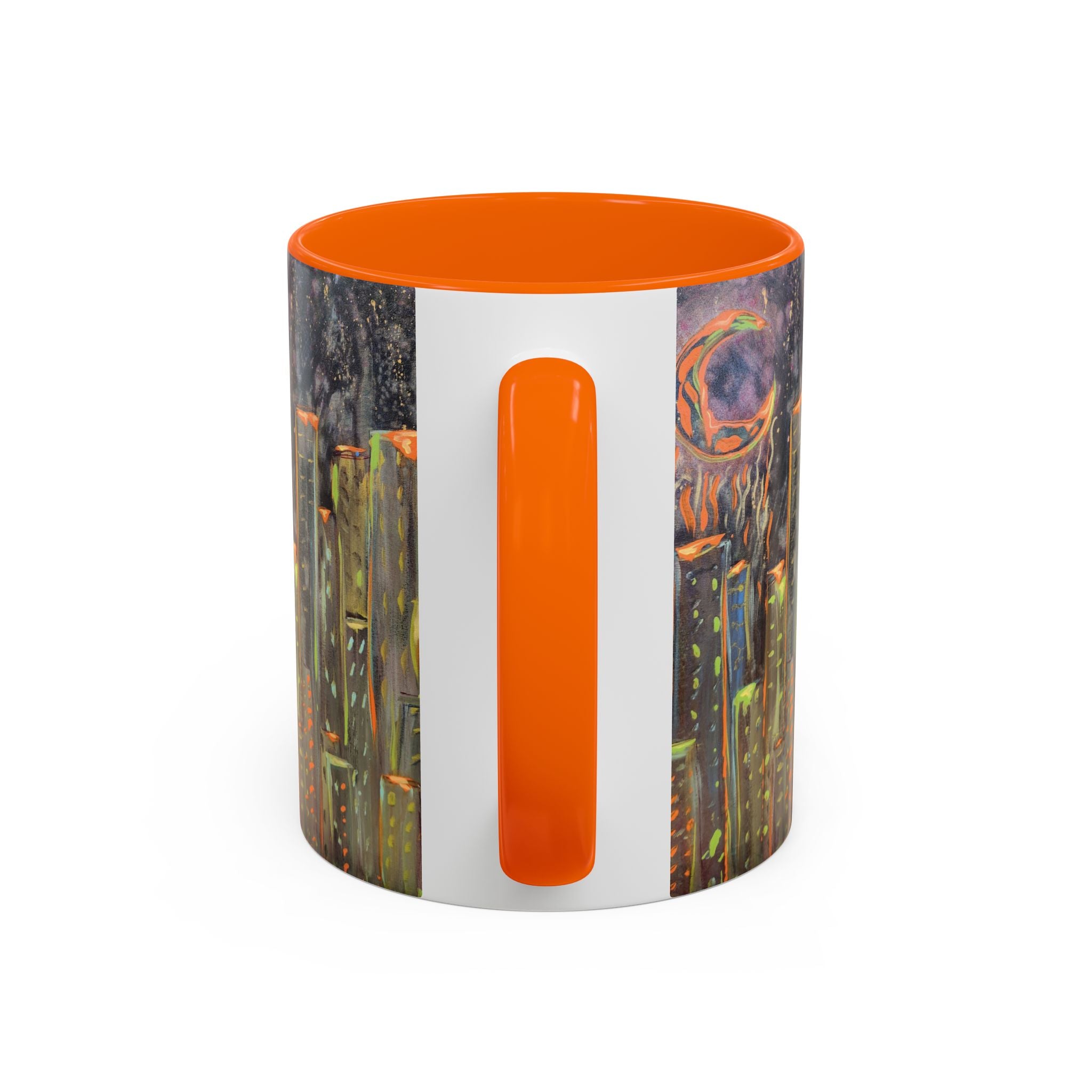 Cityscape Night Coffee Mug — Neon Skyline Art Accent Mug