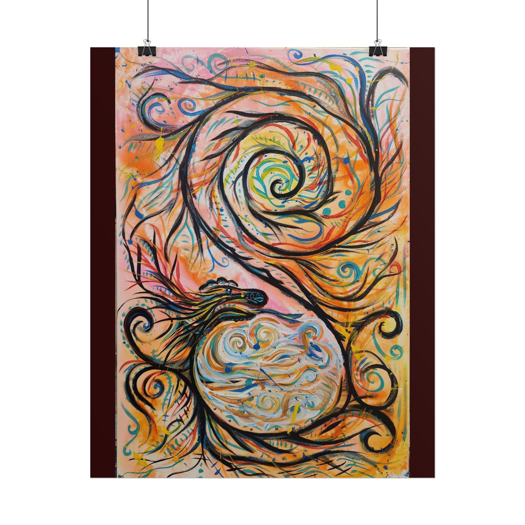 Abstract Spiral Dragon Art Poster – Colorful Swirl Wall Print