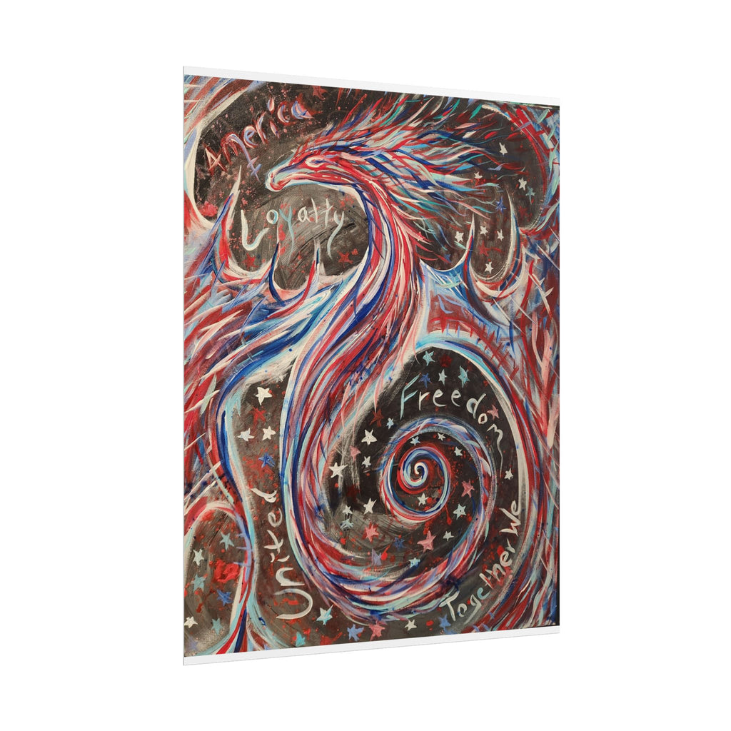 Rolled Poster — Patriotic Swirl Art Print: "Freedom, Unity, Loyalty" Red White Blue Decor