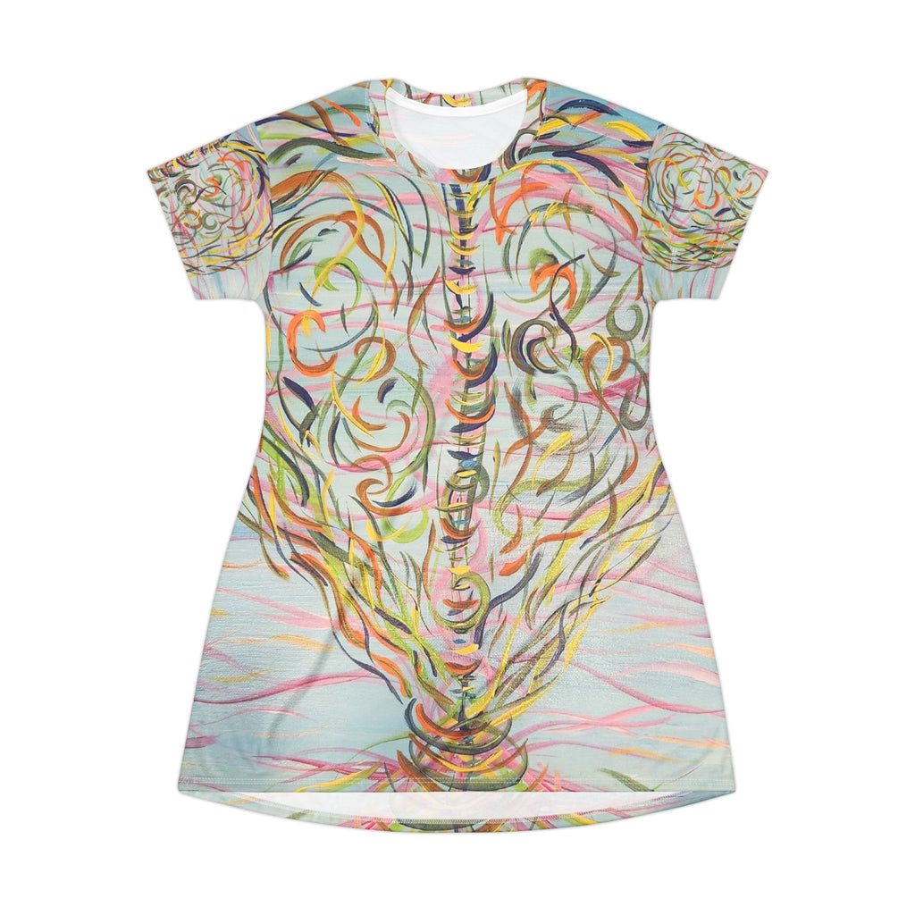 Knotted Boho Floral Swirl T-Shirt Dress — Pastel Abstract All-Over Print