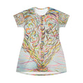 Knotted Boho Floral Swirl T-Shirt Dress — Pastel Abstract All-Over Print