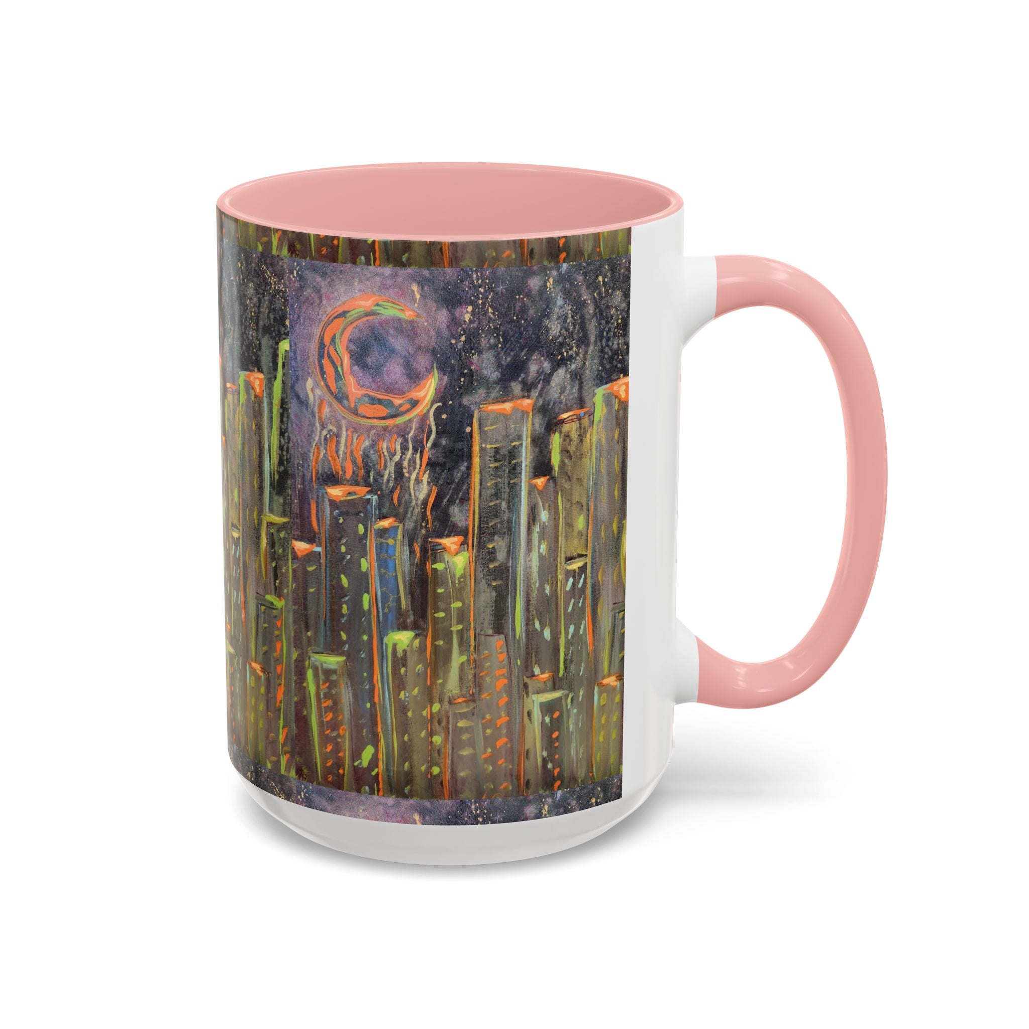 Cityscape Night Coffee Mug — Neon Skyline Art Accent Mug