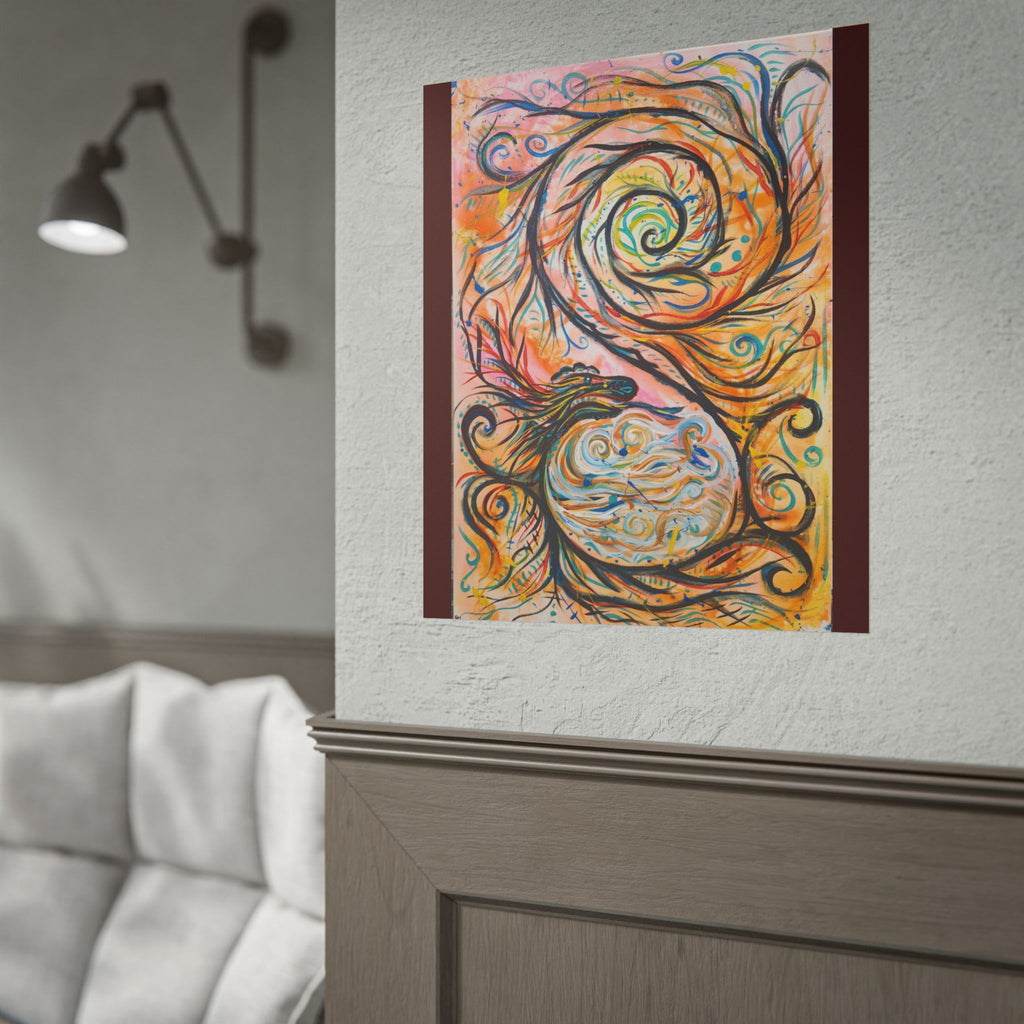 Abstract Spiral Dragon Art Poster – Colorful Swirl Wall Print