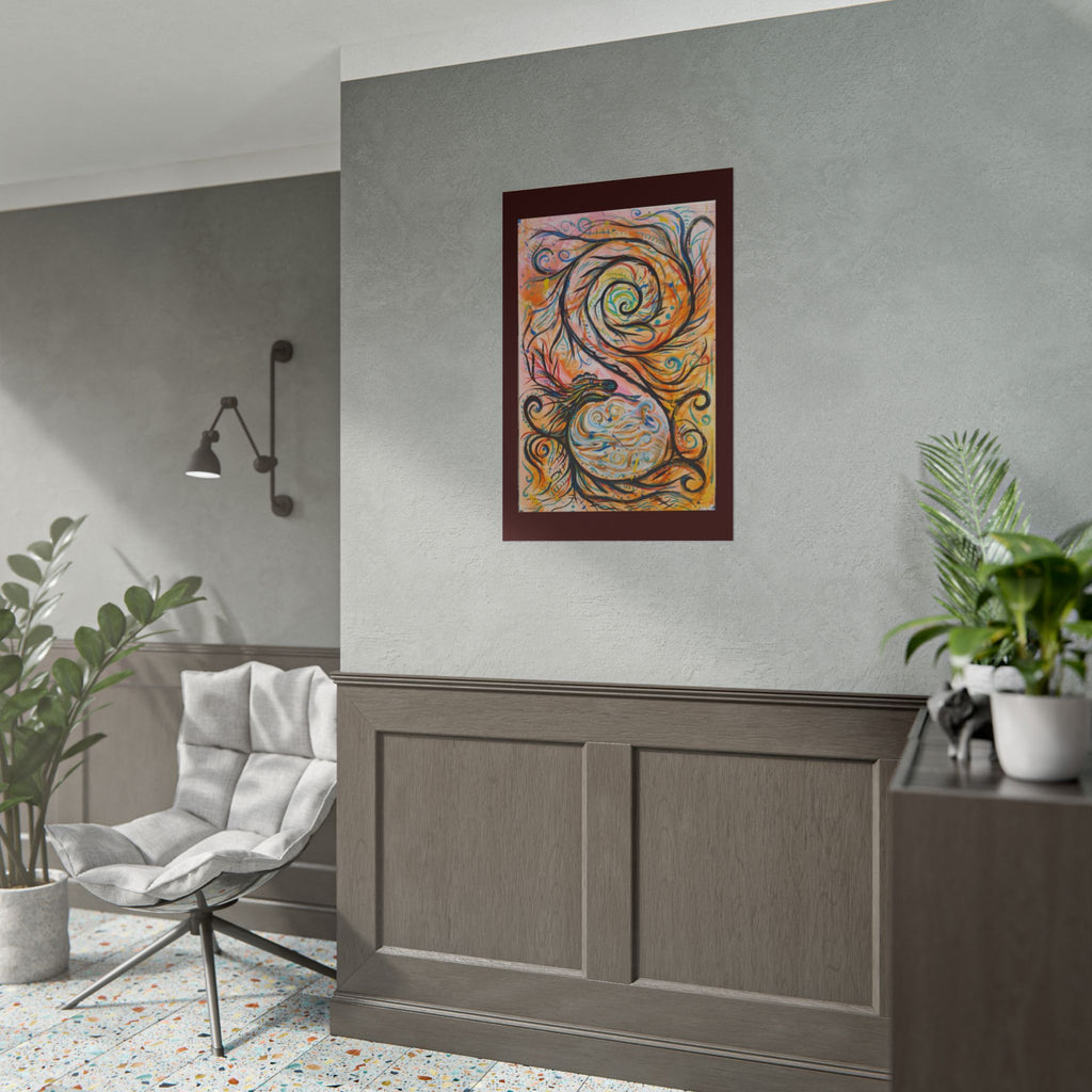 Abstract Spiral Dragon Art Poster – Colorful Swirl Wall Print