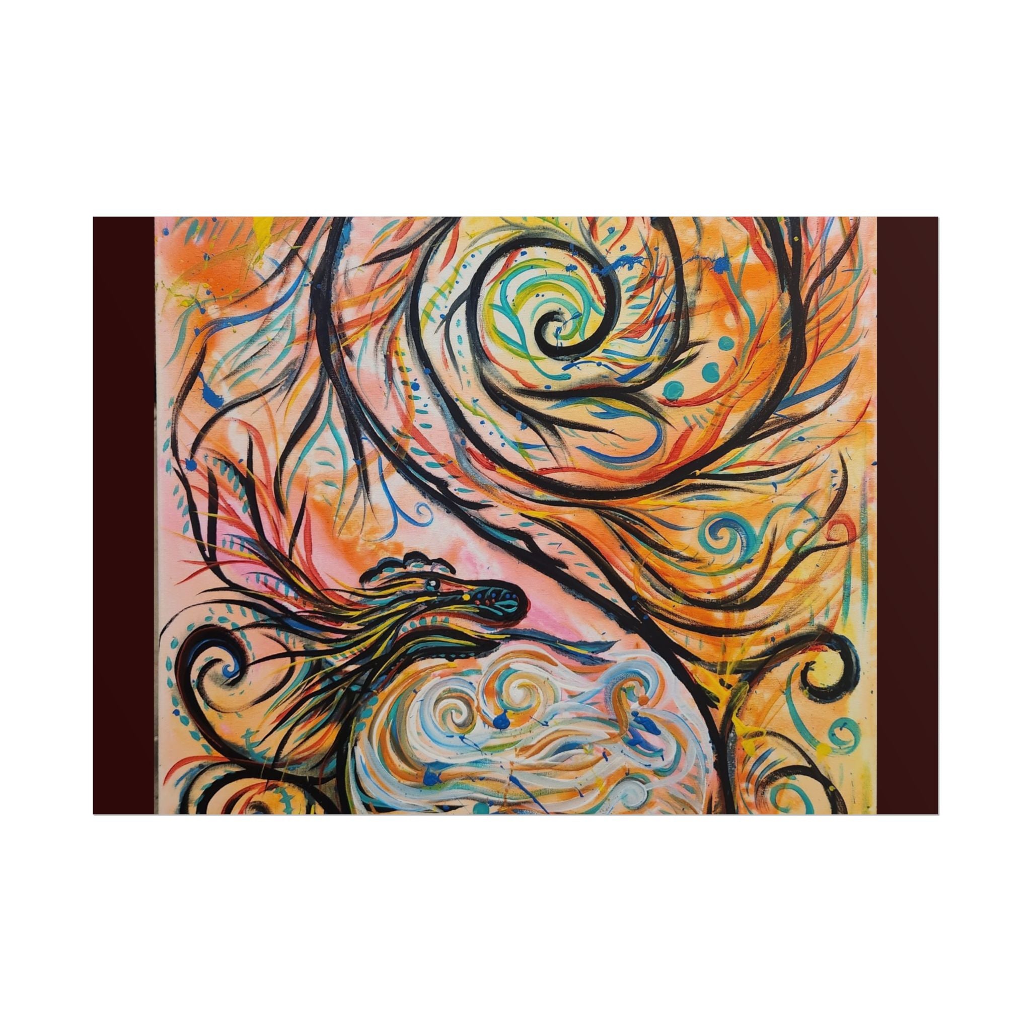 Abstract Spiral Dragon Art Poster – Colorful Swirl Wall Print